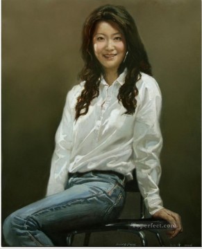 monochrome black white Painting - Lady in White Chinese Girls